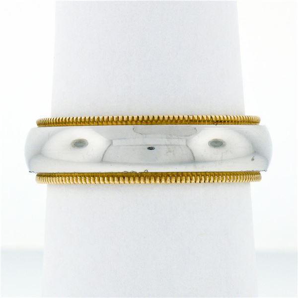 Men's 18k White and Yellow Gold 5.5mm Milgrain Edged Band Ring