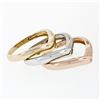 Image 8 : 14K Tri Color Gold Burnish Diamond Polished & Sandblast 3 Stackable V Band Rings