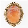 Image 2 : Large Vintage 14k Yellow Gold Carved Shell Cameo Pearl Frame Halo Brooch Pendant