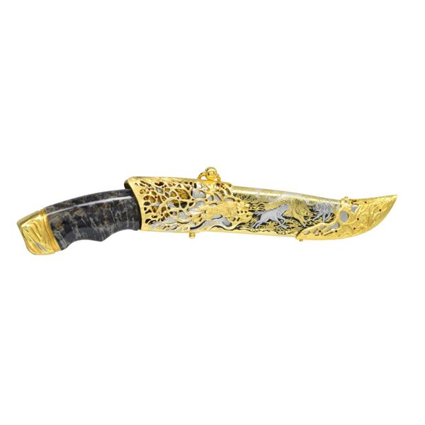 FINE PRESENTATION GOLD INLAY KNIFE.