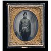 Image 1 : CIVIL WAR AMBROTYPE OF TRIPLE ARMED SOLDIER.