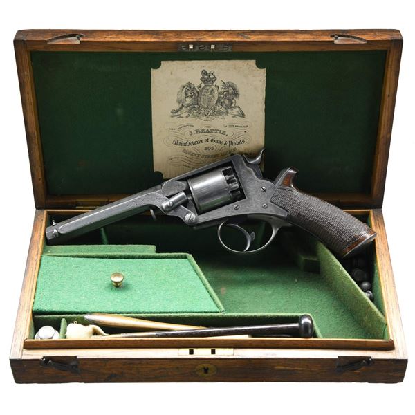 FINE LARGE BORE CASED TRANTER REVOLVER.