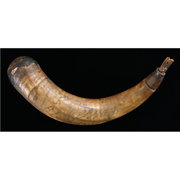 EARLY CARVED POWDER HORN.