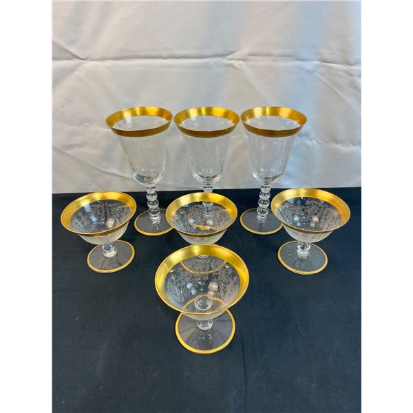 Gold Rimmed Etched Glassware