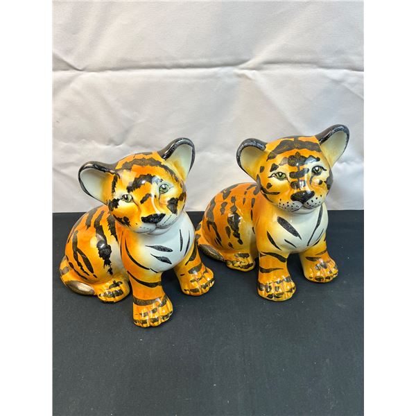 Pair of Ceramic Tiger Cubs Made in Italy