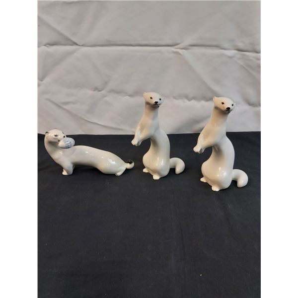 3 Stoat Figurines