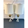 Image 1 : 2 Vintage Glass & Brass Coloured Table Lamps