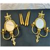 Image 1 : 2 Vintage Brass Wall Mount Candle Holders with Mirrors