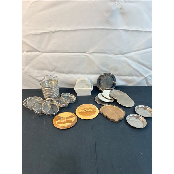 Assortment of Coasters includes Metal, Wooden & Stone