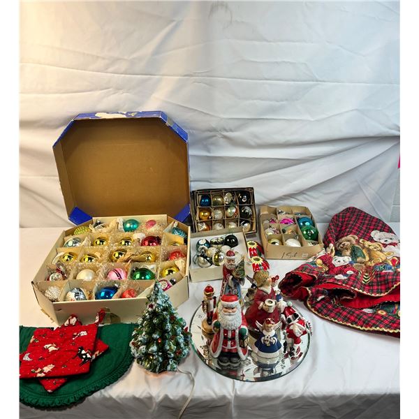 Assorted Christmas Decorations, Tree Skirt & Decor