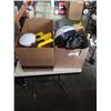 Image 1 : 2 BOXES OF SPORTING GOODS WITH ROOFERS LADDER MOUNT AND MIXER