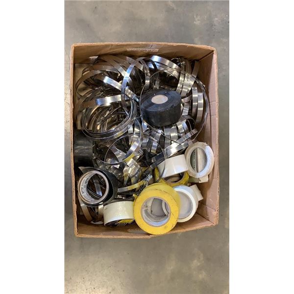 BOX OF DUCT CLAMPS AND VARIOUS TAPE