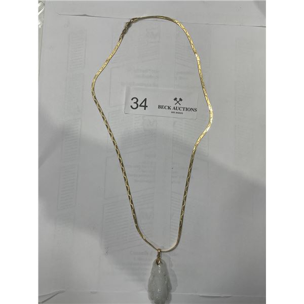 14K Gold Chain wIth Jade Elephant Pendant