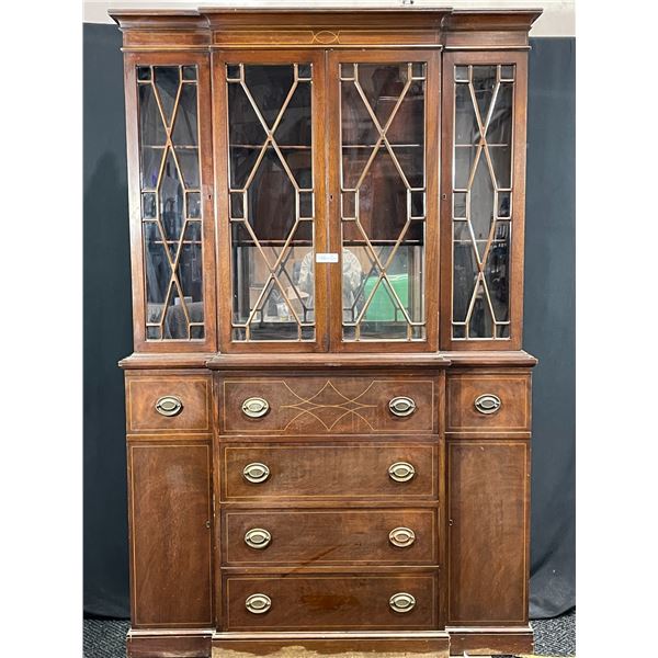 Vintage 1 Piece Dark Wood China Hutch