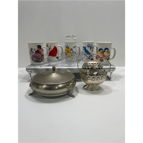 Collectible Bird Mugs, And Silver Dishware