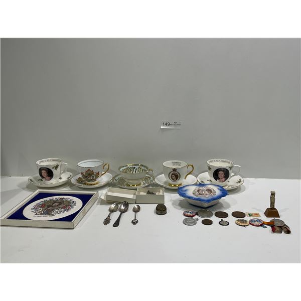 Assortment of Royal Family Dishware, Decor, Coins