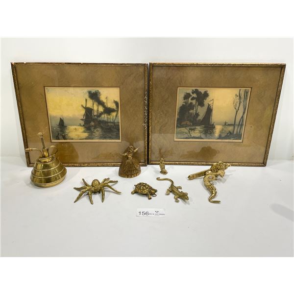 Brass Collectibles And Mixed Medium Paintings