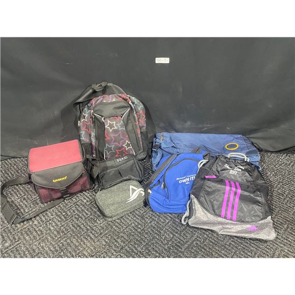 Variety Of Backpacks, Lunchboxes, Cases, And Marbles