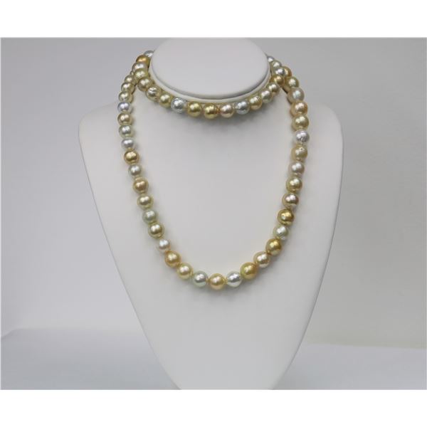 9-13mm South Sea White and Gold Near Round Necklace with Gold Clasp