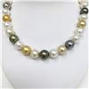 Image 3 : 12-14mm South Sea White and Golden and Tahitian Round/Near-Round Pearl Necklace with Gold Clasp