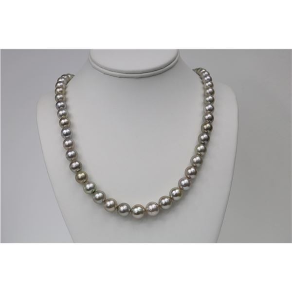 8-10mm Purple Silver Tahitian Round Necklace with Gold Clasp