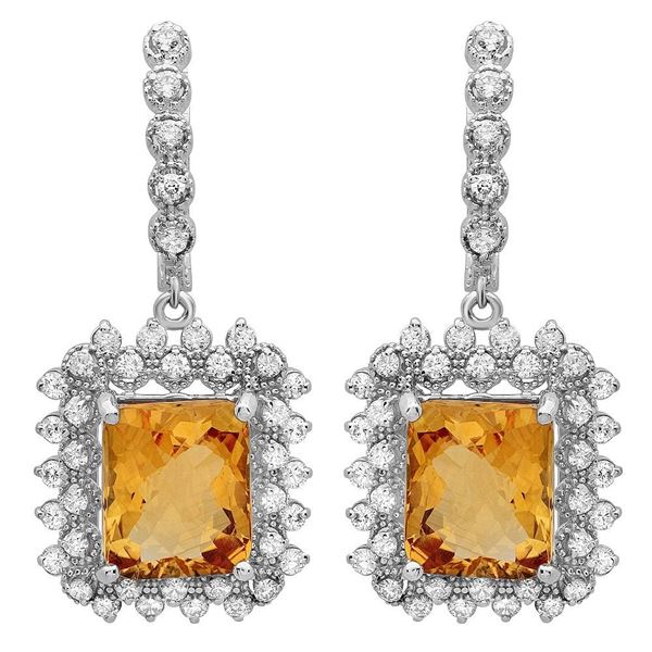 11.5ct Citrine 14 K White  Gold Earrings