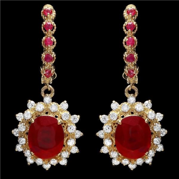 14k Gold 7.5ct Ruby 1.30ct Diamond Earrings