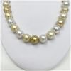 Image 3 : 14-15mm South Sea White and Golden Round Pearl Necklace with Gold Clasp