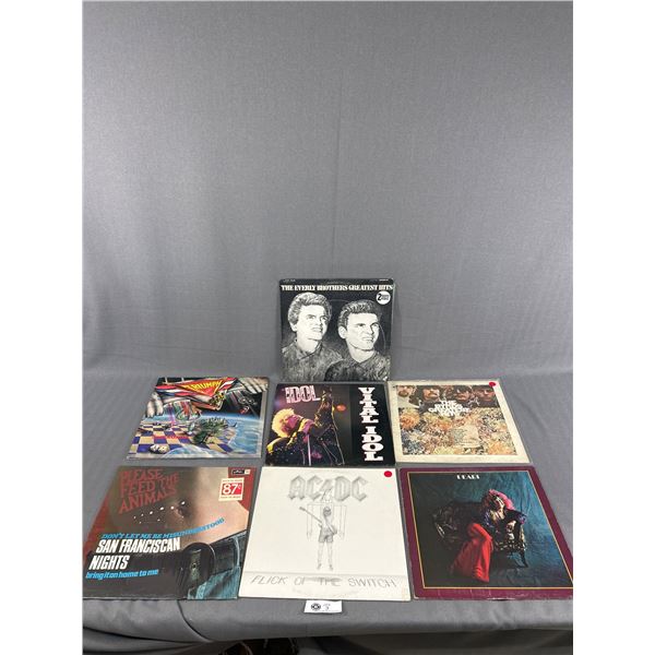 7 Vintage Vinyl Records, AC/DC, Pearl Janis Joplin, Billy Idol, The Byrds, etc