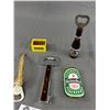 Image 2 : 6 Vintage Beer Bottle Openers- Includes Heineken Bottle Case