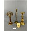 Image 1 : Vintage Brass Candelabra and Holders - Tallest is 15"