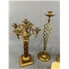 Image 2 : Vintage Brass Candelabra and Holders - Tallest is 15"