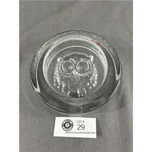 MCM Kosta Boda Heavy Clear Glass Bowl w/ Embossed Owl