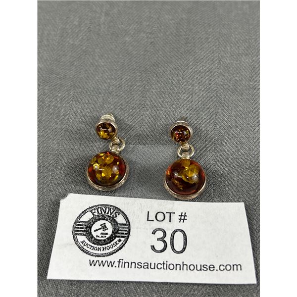 Vintage Sterling Silver Drop Amber Earrings