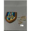 Image 1 : Lot Of Vintage Military Pins, Buttons & Royal Canadian Corps Of Signals Wood Plaque. Approx. 11" x 1