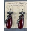 Image 2 : Beautiful Large Mascasite Earrings w/ Red Stone