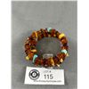 Image 2 : Vintage Baltic Amber, Turquoise Memory Wire Beaded Bracelet - Adjustable Fits Most Size Wrists