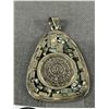 Image 2 : Heavy Vtg 925 Sterling Abalone Mayan Calendar Pendant 2.25" X 1.25" X 1/16" Thick 15.6 Gr Marked And