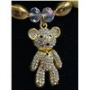 Image 2 : Handmade Chunky Bead Necklace w/ Gold Coloured Accents & Teddy Bear Rhinestone Pendant. Approx. 30"L