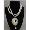 Image 1 : Handmade Faux Pearl Necklace w/ Gold Coloured & Rhinestone Accents w/ Geode Crystal  Pendant . Appro