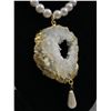 Image 2 : Handmade Faux Pearl Necklace w/ Gold Coloured & Rhinestone Accents w/ Geode Crystal  Pendant . Appro