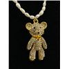 Image 2 : Handmade Faux Pearl Necklace w/ Gold Coloured & Rhinestone Accents w/ Rhinestone Teddy Bear Pendant.