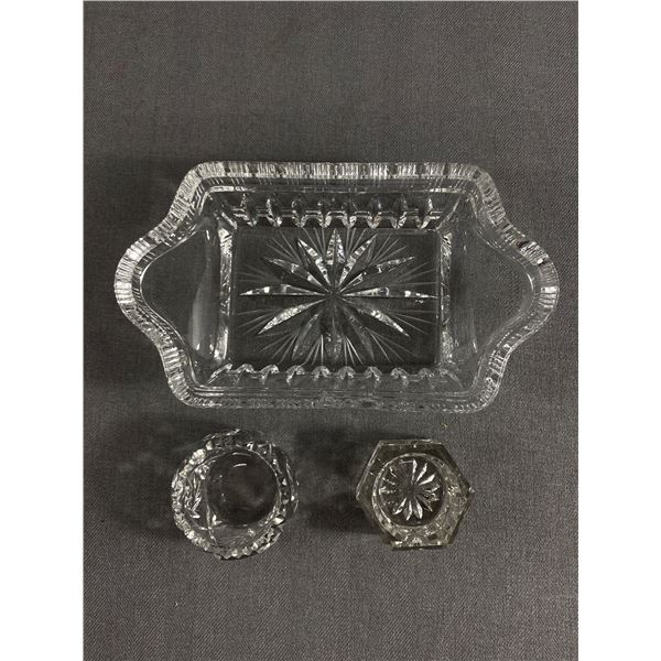 Crystal Condiment Dish & 2 Candle Holders