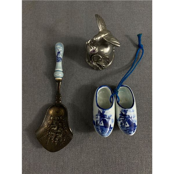 Vintage Collectibles - Holland Made Sugar Spoon & Shoes. Metal Candle Snuffer