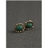 Image 1 : Nice Pair of Vintage Silver Stud Earrings with a Green Stone