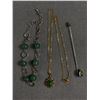 Image 1 : Vintage  BC Jade Lot . Gold Filled Chain  with Pendant, 18k White Gold Plated Bracelet and Stick Pin