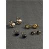 Image 1 : 4 Pairs of Vintage Stud Earrings Some Sterling Silver, All with Stones and Pearls, Original Patina