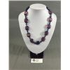 Image 1 : Purple Glass Beads with Small Blue Glass Spacers Necklace Hand Knotted Between Each Bead 21-24 Inche