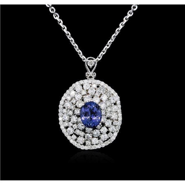 14KT White Gold 3.57 ctw Tanzanite and Diamond Pendant With Chain