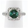 Image 1 : 14K White Gold 3.65 ctw Cushion Checkerboard Green Tourmaline & Diamond Halo Rin